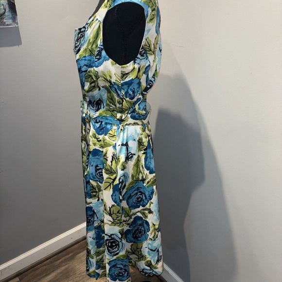 Talbots Floral Silk Dress Lagoon Blue Color Sz8 sleeveless careerwear - Picture 3 of 10